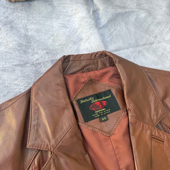 Men's Vintage Fantastic International Brown Leather Jacket Coat Sz 44 Large VTG - Picture 2 of 8